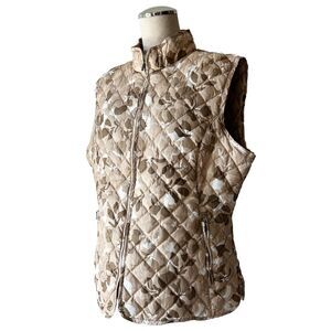 Eddie Bauer Tan Camo Print Quilted Goose Down Puffer Vest - Women's XL